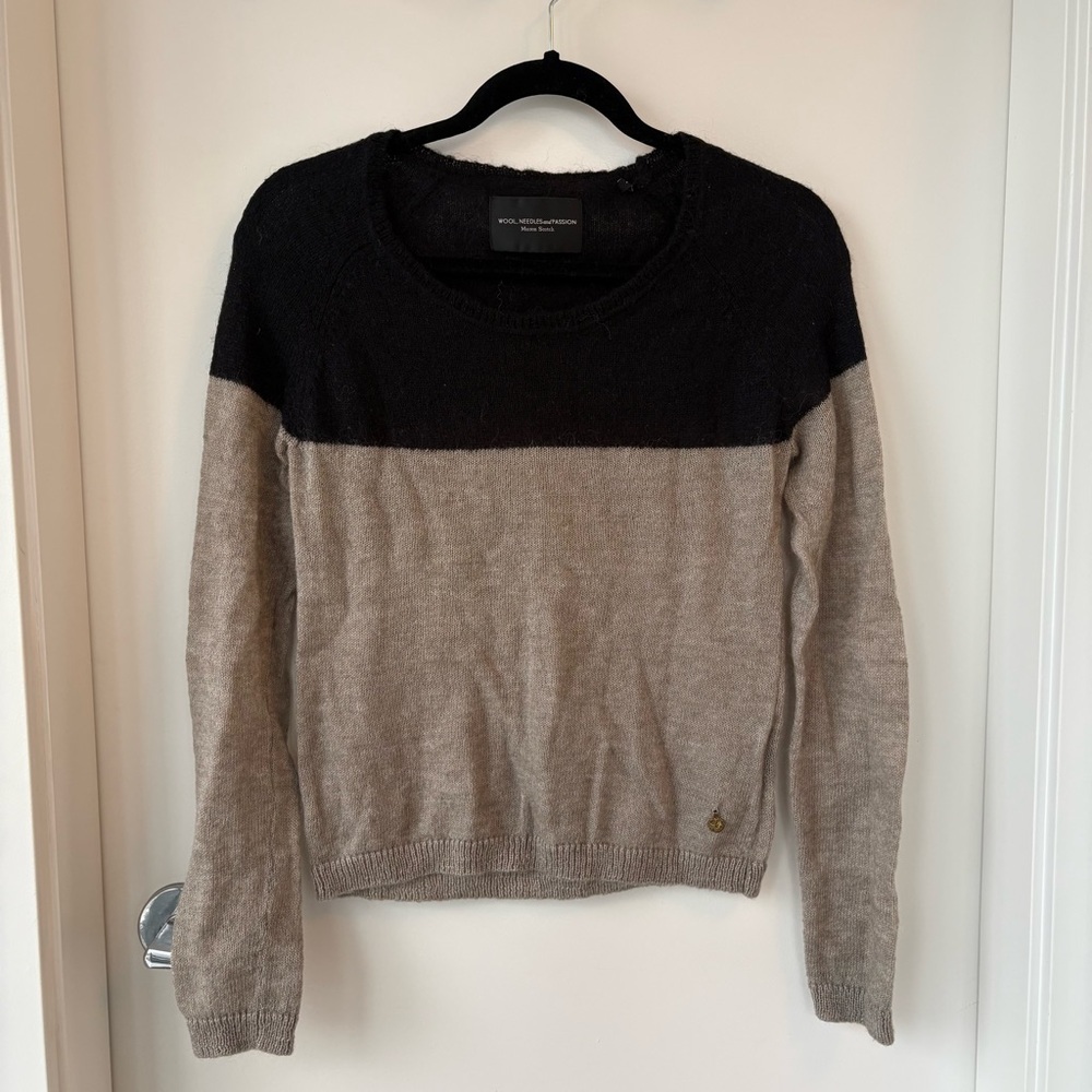 Maison Scotch Black and Taupe Colorblock Women's Sweater Size Small